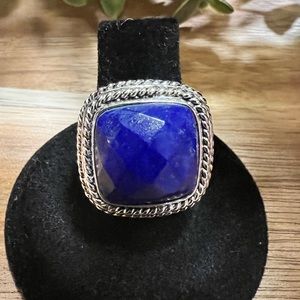 15X15MM SQUARE CUSHION LAPIS LAZULI STERLING SILVER SOLITAIRE RING Size: 7